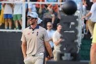 Michael Phelps celebrates after Team USA wins the 2022 ICON Series on Day Two of the at Liberty National Golf Club on July 01, 2022 in Jersey City, New Jersey. (Photo by Mike Stobe/Getty Images)